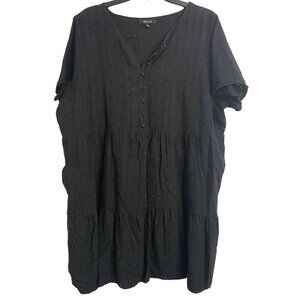 Madewell 2X Eyelet Cotton Tiered Oversize Midi Dress Black Casual